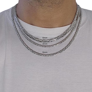 Flat Byzantine Chain Necklace,925 Sterling Silver,Oval Byzantine King Chain,Byzantine Chain Bracelet,4mm,5mm,6mm Wide,Gift for Him