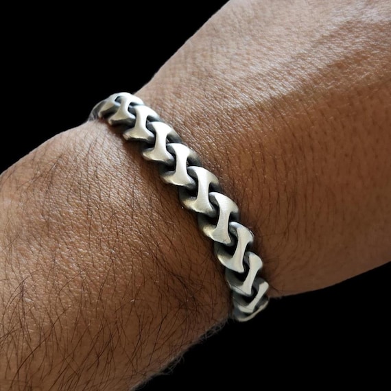 Pulsera de eslabones de cadena de plata de ley oxidada: joyería de