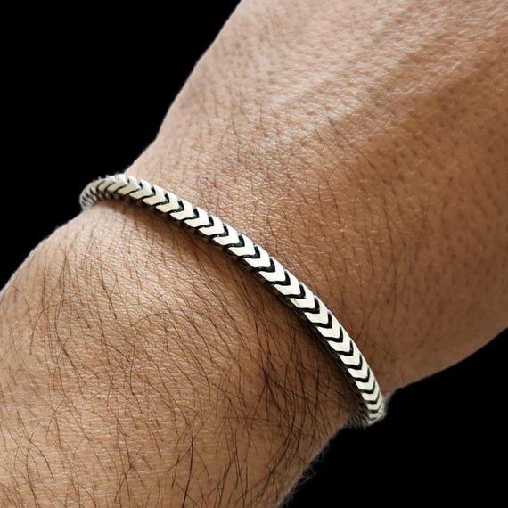 Oxidized Sterling Silver Franco Chain Bracelet: Foxtail Design - Etsy