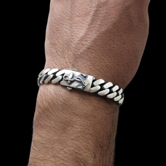 Italy Vintage Silver Anchor Heavy Bracelet ITALY925