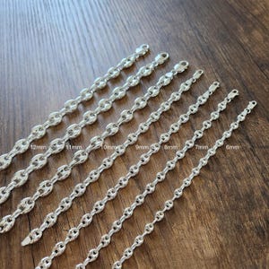 Puff Mariner Chain Bracelet in 925 Sterling Silver,Shiny Polished Finish,Chunky Bracelet,6mm,7mm,8mm,9mm,11mm,12mm,Stamped 925 Chain