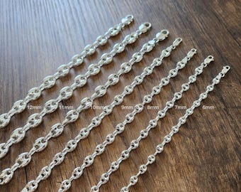 Puff Mariner Chain Bracelet in 925 Sterling Silver,Shiny Polished Finish,Chunky Bracelet,6mm,7mm,8mm,9mm,11mm,12mm,Stamped 925 Chain