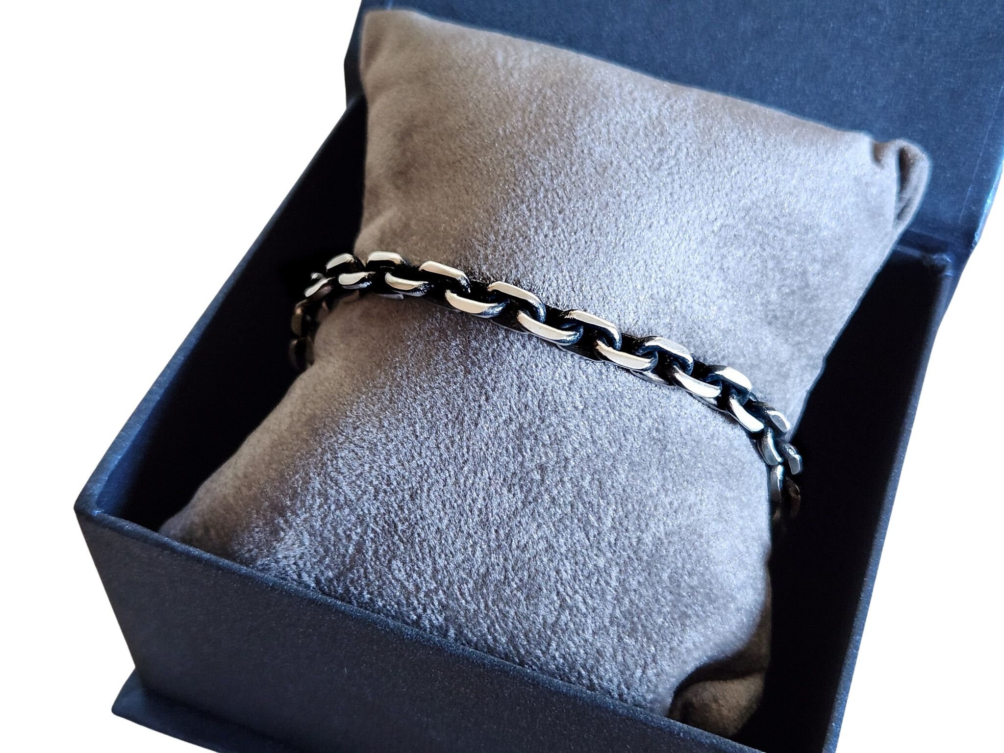 Oxidized Silver Anchor Chain Bracelet ,solid 925 Sterling Oxidized Silver Anchor Chain Bracelet ,solid 925 Sterling