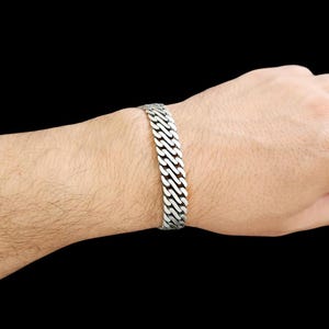 Flat Chain Link Bracelet in 925 Sterling Silver,11.8mm,Oxidised Gunmetal Finish,Mens Solid Silver Bracelet,Safe Box Clasp,Gift for Him