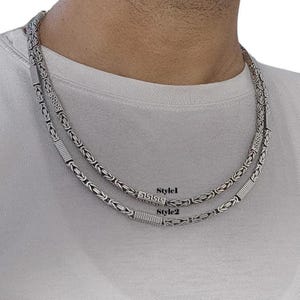 Mens Sterling Silver Byzantine Chain Necklace - 4mm Square Weave