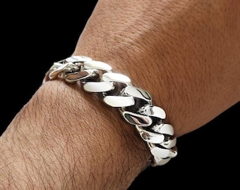 Sterling Silber Cuban Link Armband: Rhodinierte Panzerkette