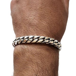 Handmade Cuban Chain Bracelet,Stamped 925 Sterling Silver,Box,Men&#39;s Solid Silver Curb Chain Bracelet,6.8mm,9.4mm,Gift for Him