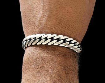Men's 925 Sterling Silver Cuban Bracelet Thick Chain Link