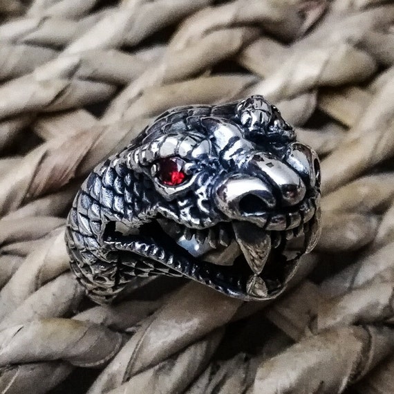 The Three-Headed Serpent Sterling Silver Snake Ring – GTHIC