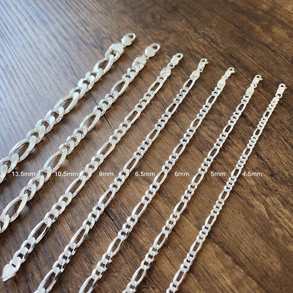 Figaro Chain Bracelet in 925 Sterling Silver,diamond Cut