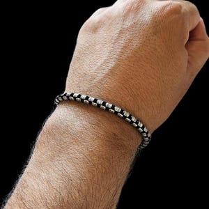Bold Box Chain Bracelet in 925 Sterling Silver,Oxidised Gunmetal Finish,Silver Chain Link Bracelet,Belcher Chain Bracelet,Gift for Him