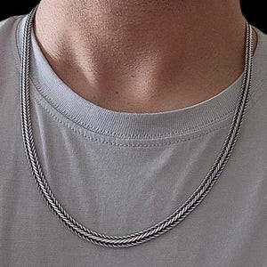 Unique Foxtail Chain Necklace in 925 Sterling Silver,Versatile Oxidised Silver Jewelry,Flat Chain Necklace,Everyday Wear