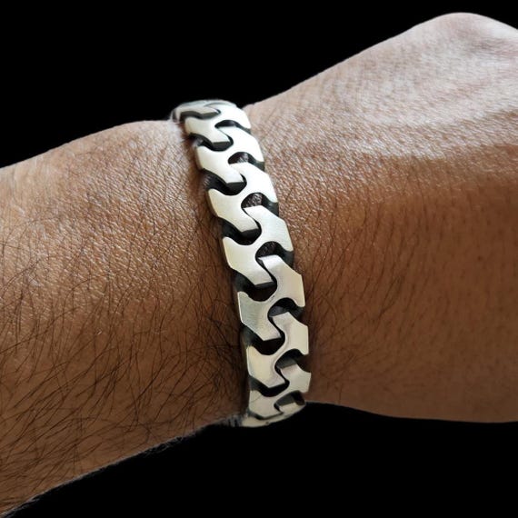 Thick Chain Link Bracelet in 925 Sterling Silver,oxidised