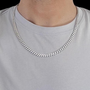 Platte kettingketting van 925 sterlingzilver, 5,5 mm breed, glanzend gepolijste afwerking, gestroomlijnde Cubaanse ketting, cadeau voor hem, veiligheidssluiting