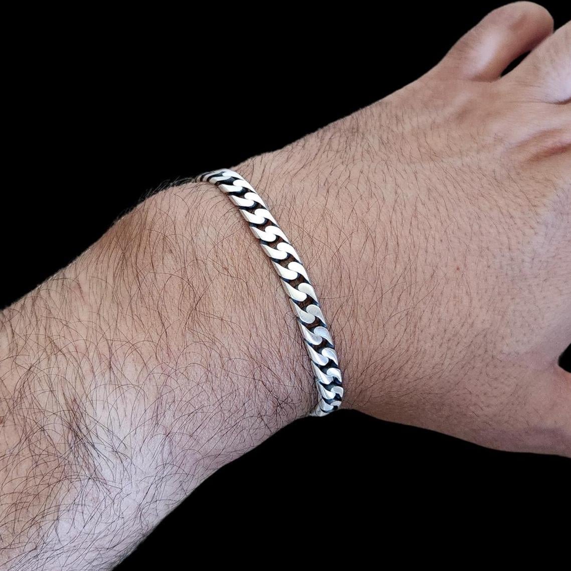 Miami Cuban Bracelet,Solid 925 Sterling Silver,6mm,Oxidised Silver,Gunmetal Color