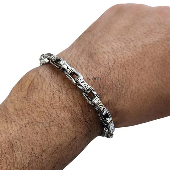 Oxidized Sterling Silver Anchor Chain Bracelet for Men - Etsy