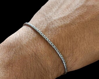 Sterling Silver Square Foxtail Bracelet: Minimalist Woven Design