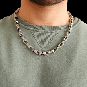 Men&#39;s Anchor Chain Necklace,8mm Wide,Solid 925 Sterling Silver,Oxidised Silver Cable Chain,Unique Statement Necklace,Intricate Necklace