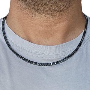 Collana con catena Franco nera, argento sterling 925, 3,5 mm, 20&quot;-24&quot;, chiusura a scatola di sicurezza, gioielli da uomo