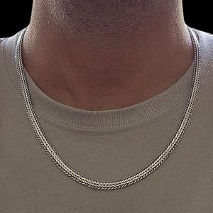 Flat Foxtail Chain Necklace,Stamped 925 Sterling Silver,Mens Necklace,Franco Chain Necklace,6mm Wide,Braided Chain,Gift for Him