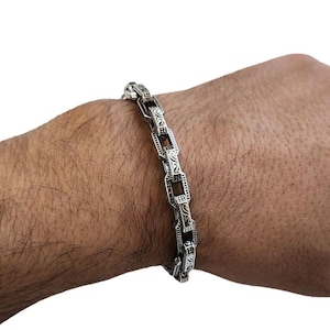 Men&#39;s Anchor Chain Bracelet,Oxidised Solid Silver Jewelry for Men,Unique Cable Chain Bracelet for Men,Intricate Bracelet