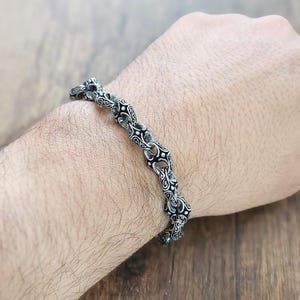 Unique Artisan Bracelet in 925 Sterling Silver,9mm,Oxidised Silver Bracelet,Solid Silver Bracelet,Intricate Bracelet