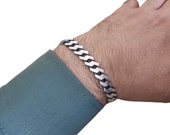 Pulsera de plata maciza elegante para hombre - Diseño de cadena oxidada único y con clase - Joyería de plata de ley 925 elegante y con estilo - Regalo perfecto