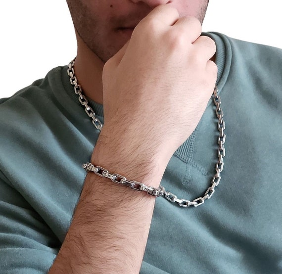 Oxidized Sterling Silver Anchor Chain Bracelet for Men - Etsy