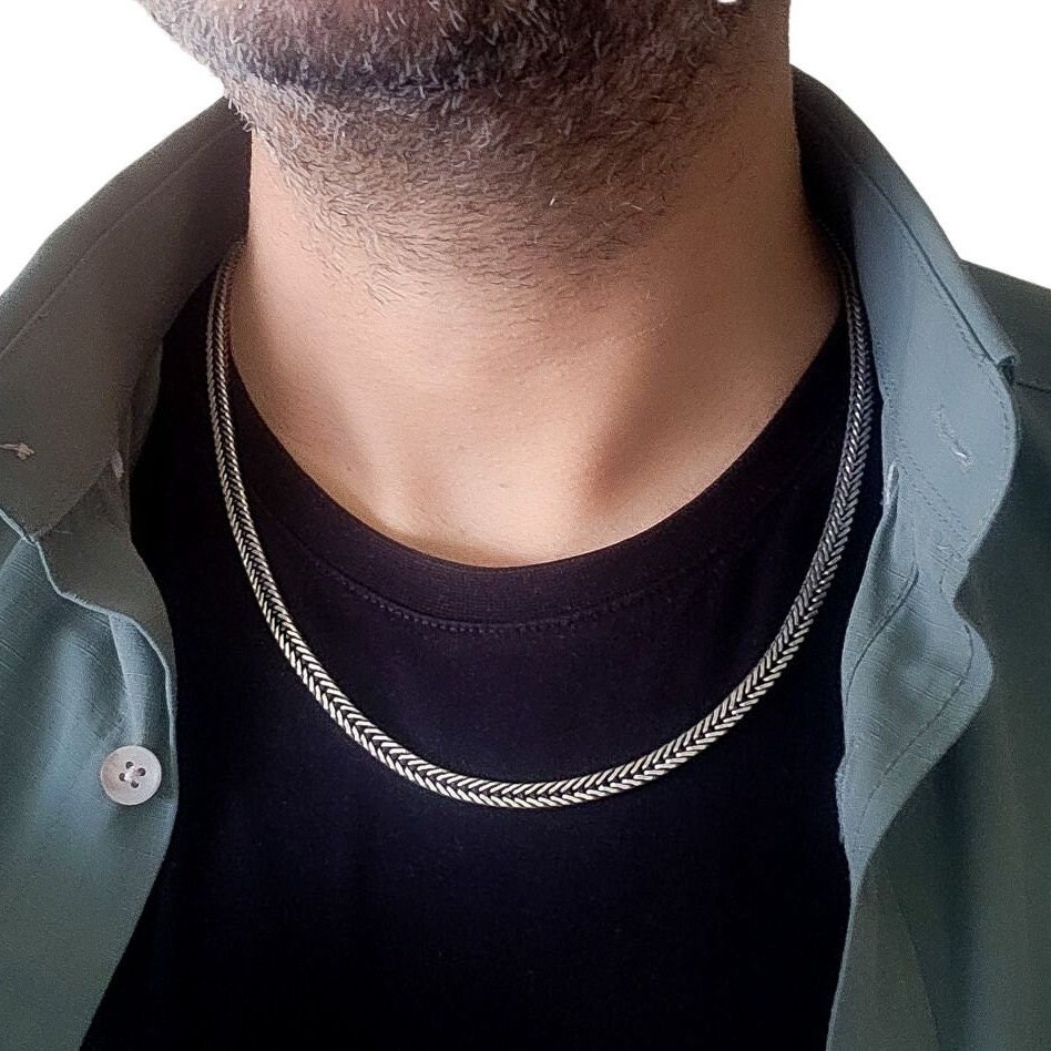 Square Foxtail Chain Necklace in Solid 925 Sterling Silver,5mm,6.5mm,Men's Hallmarked Silver Chain Necklace,Franco Chain Necklace