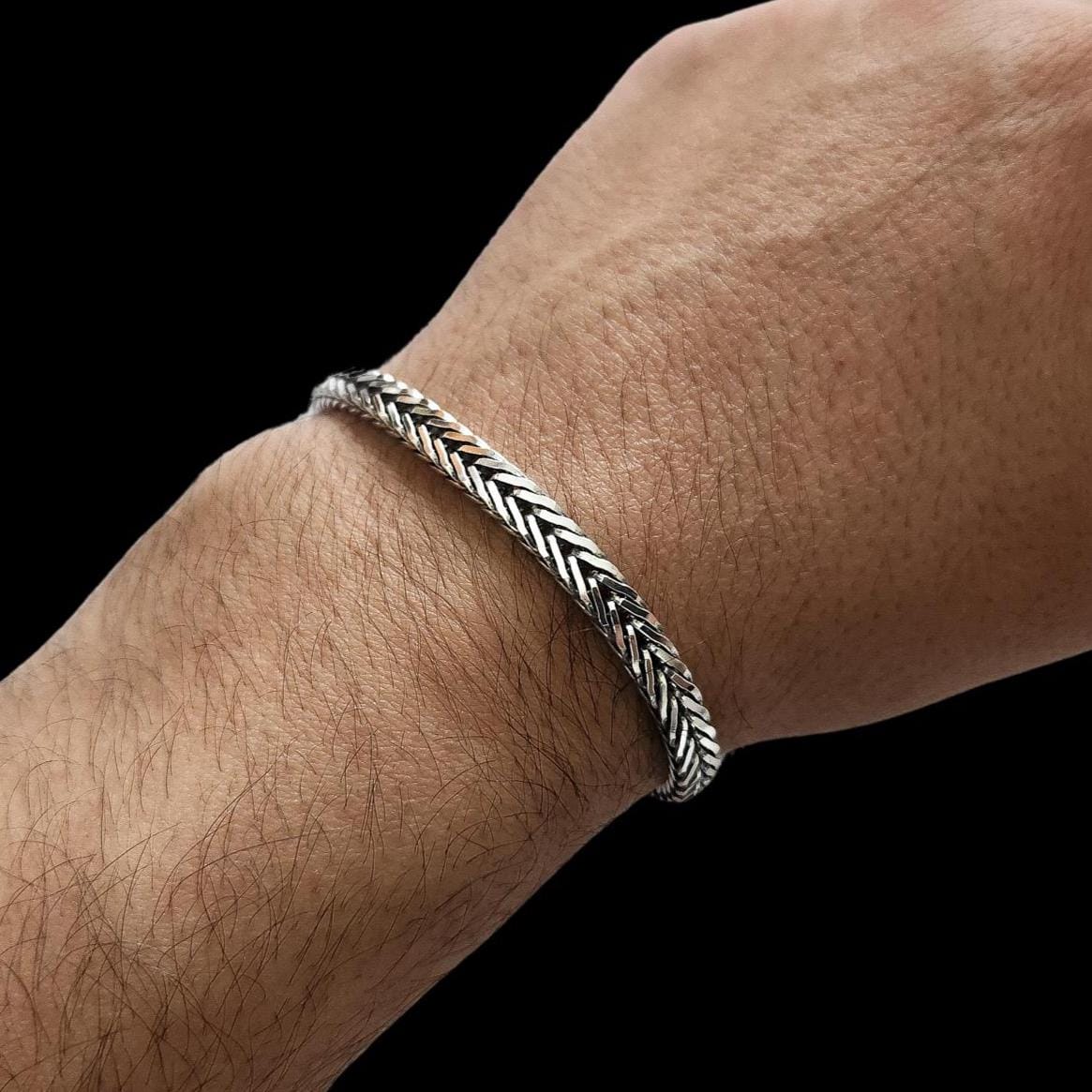 Sterling Silver Square Foxtail Bracelet: Minimalist Woven Design