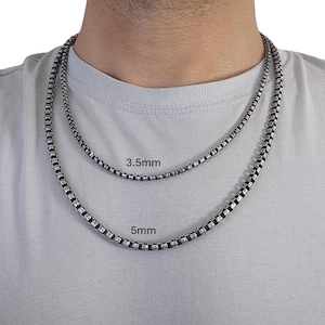 Round Box Chain Necklace,925 Sterling Silver,Oxidised Gunmetal Finish,3.5mm,5mm,Belcher Chain Necklace,Mens Bold Necklace