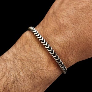 Men&#39;s 4mm Franco Chain Bracelet in Solid Sterling Silver,Oxidised Silver Bracelet