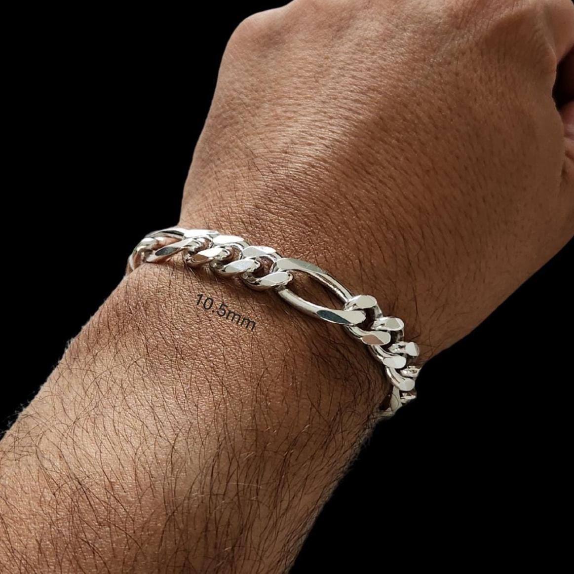 アクセサリー Mexican Silver Figaro chain Bracelet 925 Sterling Silver Vintage Mexico Heavy Figaro Link