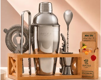 Cocktail Shaker Set with Display Stand, 11-Piece Stainless Steel Bartender Kit, Bar Set & Drink Mixer, Valentine's Day Gift for Him and Her.