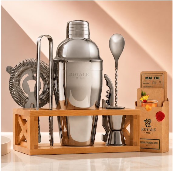 Cocktail Shaker Set with Display Stand, 11-Piece Stainless Steel Bartender Kit, Bar Set & Drink Mixer, Valentine's Day Gift for Him and Her
