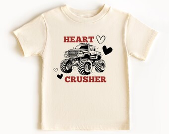 Valentines Day Boys Shirt - Cute Truck Valentine Kids Shirt - Heart Crusher Tee, Valentines gift, Natural shirt, Valentines boy shirt