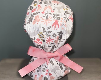 Satin Lined Ponytail Scrub Cap- Reindeer