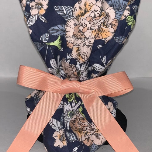 thumbnail image 2 of Satin Lined Scrub Cap For Women With Ponytail Hole - 4 Button Surgical Nurse Cap 2 of 12