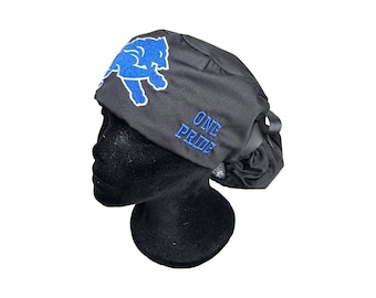 Detroit Lions Satin Lined Scrub Cap-  Embroidered Ponytail Cap