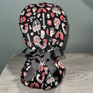 Satin Lined Ponytail Scrub Cap- Bones