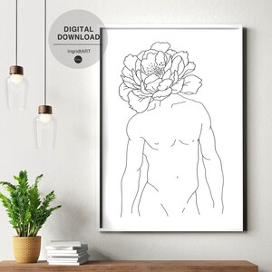 Masculine Nude Body Line Art, Abstract Man Line Art Print, Male Body