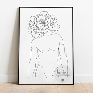 Masculine Nude Body Line Art, Abstract Man Line Art Print, Male Body