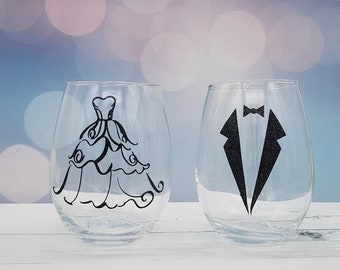 Wedding Stemless Wine Glass Set