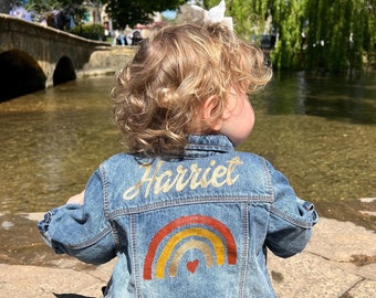 Girls upcycled hand painted personalised children’s denim jacket