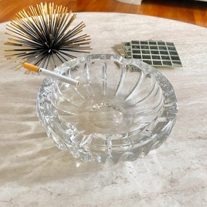 Large Vintage Crystal Ashtray/Catchall Dish | Round | Heavy | Etched Design