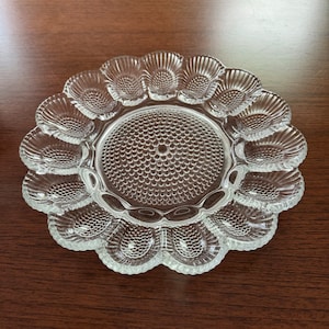 Vintage Indiana Glass Deviled Egg Tray | Jewelry Tray Organizer | Vanity Decor | Clear Glass | Hobnail