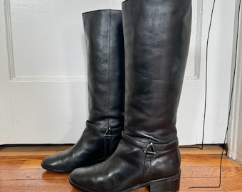 Bottes D'équitation Vintage En Cuir Noir Marlborough Taille 5.5 UK (38 EU) Faites En Angleterre