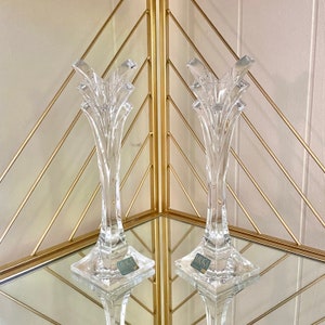 Pair of Vintage 1980’s Art Deco Style Mikasa Crystal Glass Candlestick Holders | Germany