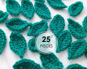 Crochet leaves. Decorative elements, appliques. Set of 25 pieces