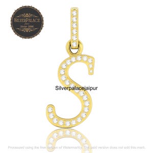 Colgante con letra del alfabeto S de diamante pavé en plata de ley 925 chapada en oro de 14 quilates/Collar con dije de letra de diamante pavé AA++ real/Joyería de regalo hecha a mano.